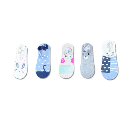 SP&CITY 5Pairs Cute Animal Cotton Socks Female Kawaii Cat with Dog Summer Short Sock Slippers Women Casual Soft Funny Boat Socks