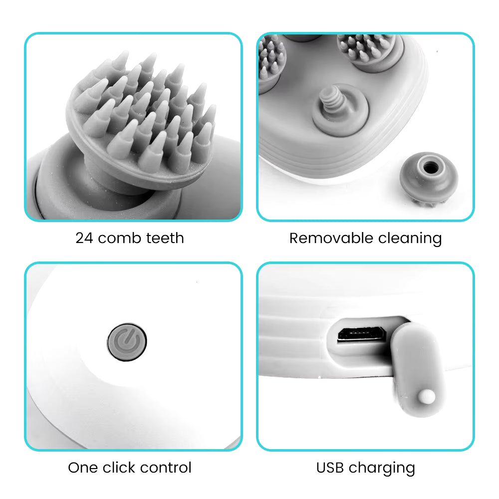 Electric Head Scalp Massager with 4 Kneading Massage Heads Body Deep Tissue Massager for Hair Growth Relaxtion and Cat Pet Claw