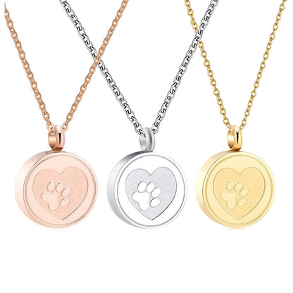 Custom Pet Paw Print Heart Animal Paw Stainless Steel Urn Necklace Memorial Ashes Keepsake Pendant Jewelry