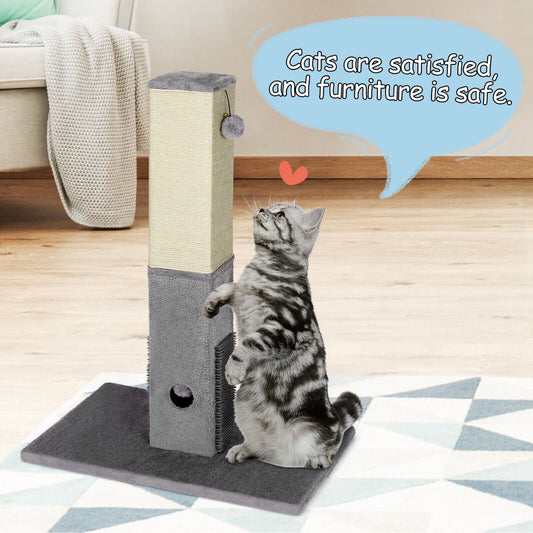 79Cm Tall Cat Scratching Post with Balls Massage Brush and Carpet Base