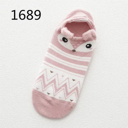 SP&CITY 5Pairs Cute Animal Cotton Socks Female Kawaii Cat with Dog Summer Short Sock Slippers Women Casual Soft Funny Boat Socks