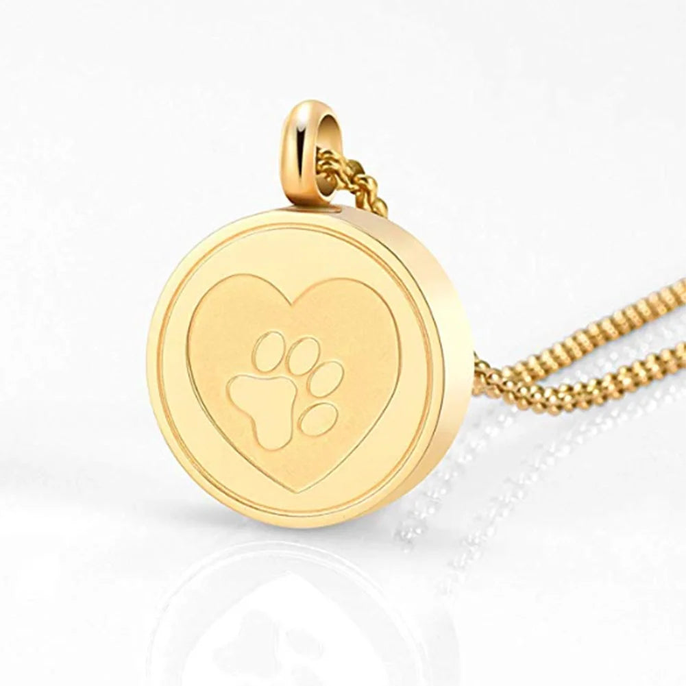 Custom Pet Paw Print Heart Animal Paw Stainless Steel Urn Necklace Memorial Ashes Keepsake Pendant Jewelry