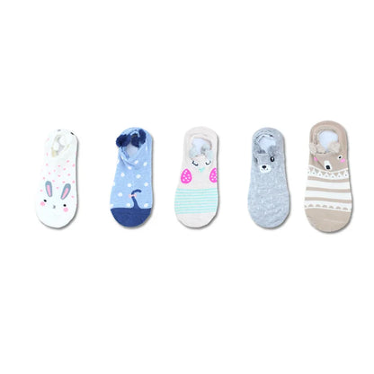 SP&CITY 5Pairs Cute Animal Cotton Socks Female Kawaii Cat with Dog Summer Short Sock Slippers Women Casual Soft Funny Boat Socks