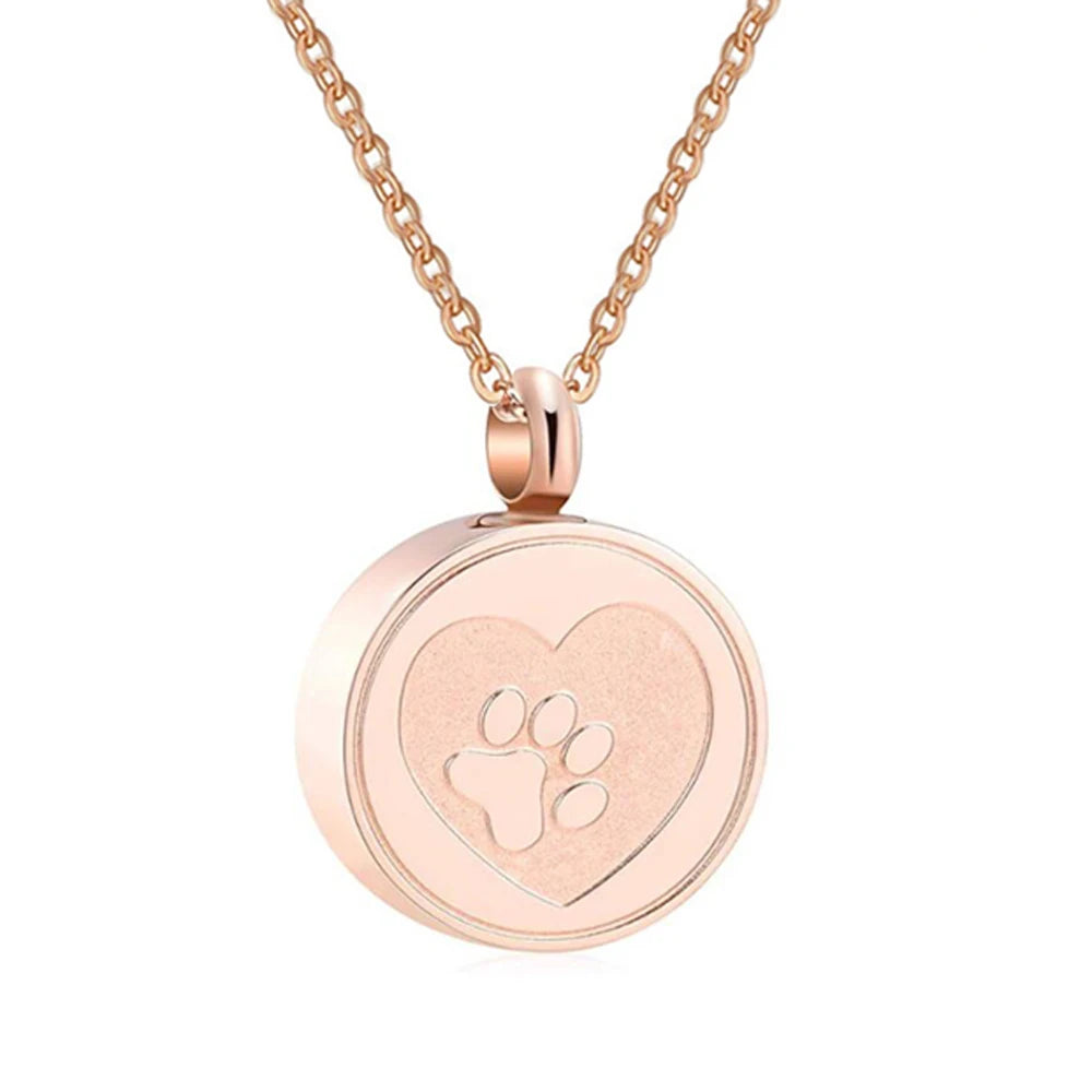 Custom Pet Paw Print Heart Animal Paw Stainless Steel Urn Necklace Memorial Ashes Keepsake Pendant Jewelry