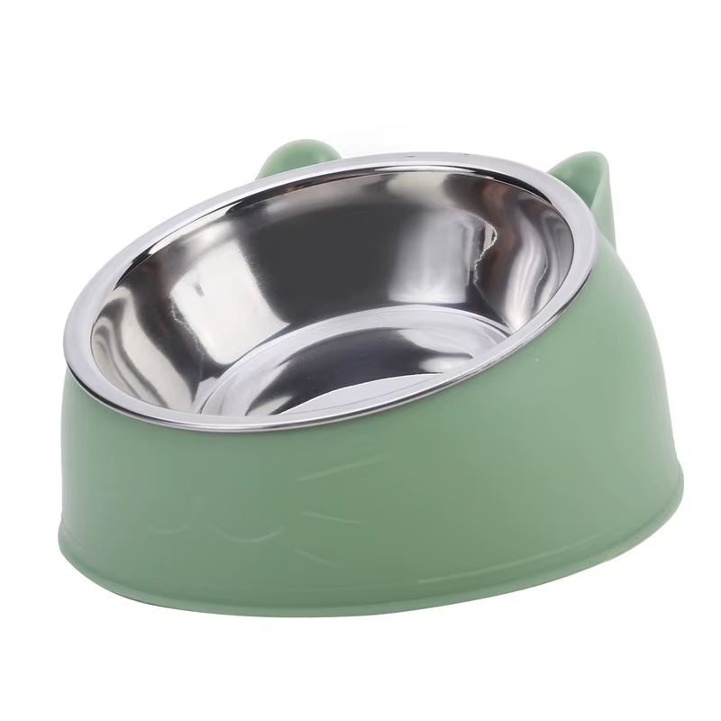 Cat Bowl Lovely Creative Inclined Kitten Puppy Food Feeding Bowls Stainless Steel Cats Drinking Feeder Pet Dogs Cats Feeders
