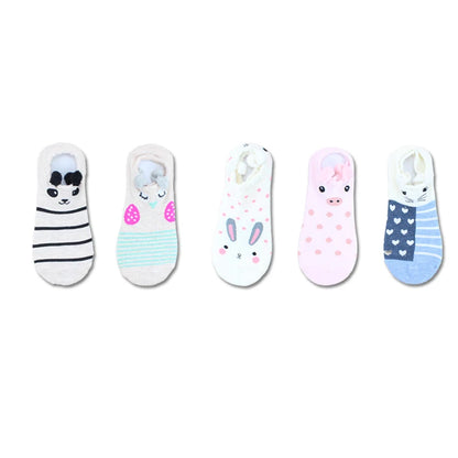 SP&CITY 5Pairs Cute Animal Cotton Socks Female Kawaii Cat with Dog Summer Short Sock Slippers Women Casual Soft Funny Boat Socks