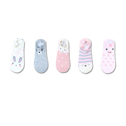 SP&CITY 5Pairs Cute Animal Cotton Socks Female Kawaii Cat with Dog Summer Short Sock Slippers Women Casual Soft Funny Boat Socks