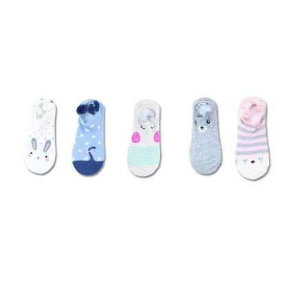 SP&CITY 5Pairs Cute Animal Cotton Socks Female Kawaii Cat with Dog Summer Short Sock Slippers Women Casual Soft Funny Boat Socks