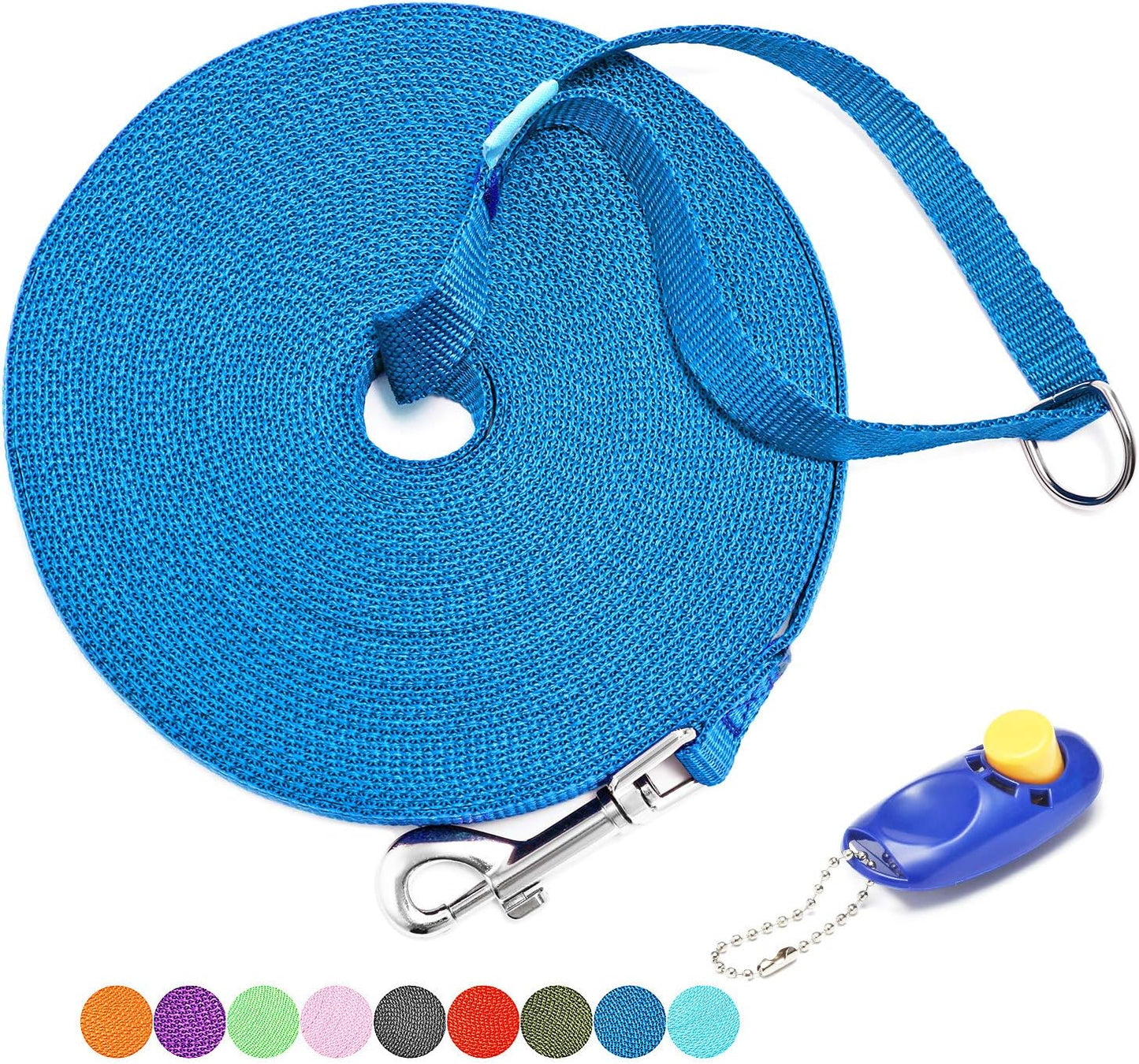 15/20/30/50/100 Ft Long Dog Training Leash with Clickers for Small, Medium and Large Dogs or Cats (30 Feet, Blue)