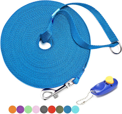 15/20/30/50/100 Ft Long Dog Training Leash with Clickers for Small, Medium and Large Dogs or Cats (30 Feet, Blue)
