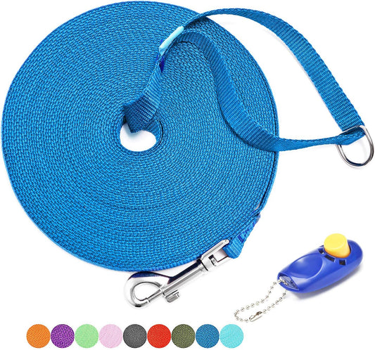 15/20/30/50/100 Ft Long Dog Training Leash with Clickers for Small, Medium and Large Dogs or Cats (30 Feet, Blue)