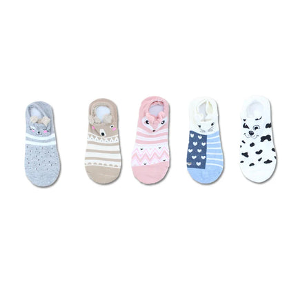 SP&CITY 5Pairs Cute Animal Cotton Socks Female Kawaii Cat with Dog Summer Short Sock Slippers Women Casual Soft Funny Boat Socks