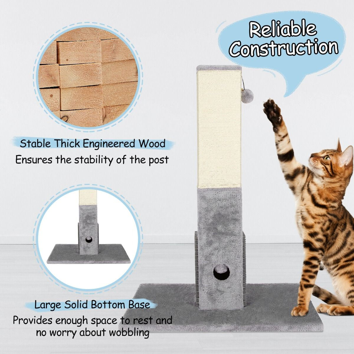 79Cm Tall Cat Scratching Post with Balls Massage Brush and Carpet Base