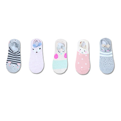 SP&CITY 5Pairs Cute Animal Cotton Socks Female Kawaii Cat with Dog Summer Short Sock Slippers Women Casual Soft Funny Boat Socks