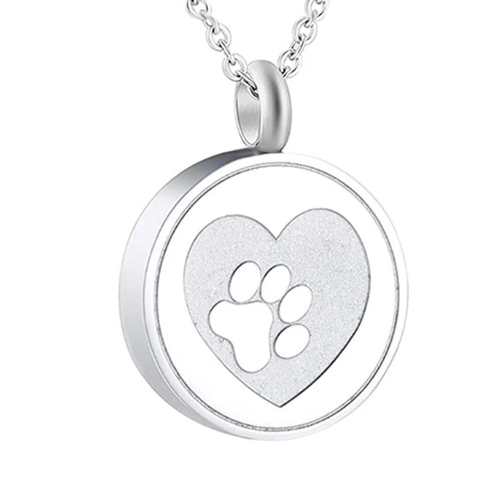 Custom Pet Paw Print Heart Animal Paw Stainless Steel Urn Necklace Memorial Ashes Keepsake Pendant Jewelry