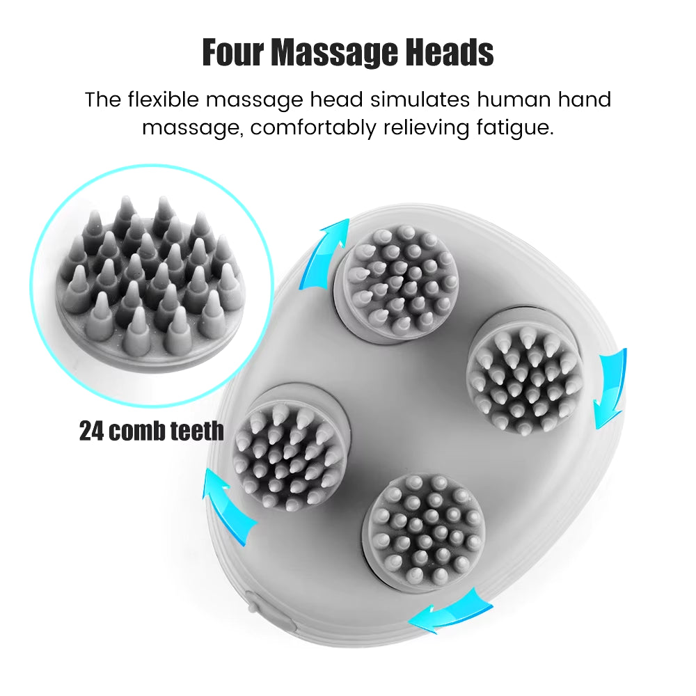 Electric Head Scalp Massager with 4 Kneading Massage Heads Body Deep Tissue Massager for Hair Growth Relaxtion and Cat Pet Claw
