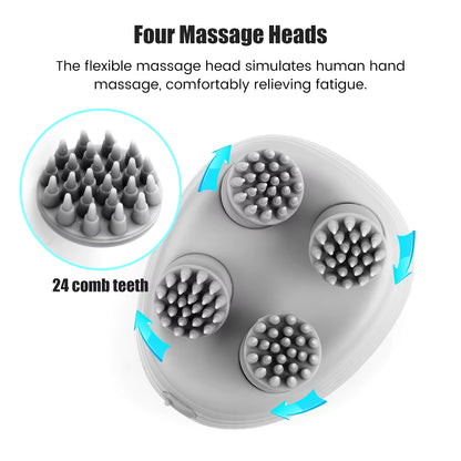 Electric Head Scalp Massager with 4 Kneading Massage Heads Body Deep Tissue Massager for Hair Growth Relaxtion and Cat Pet Claw
