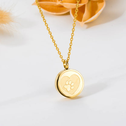 Custom Pet Paw Print Heart Animal Paw Stainless Steel Urn Necklace Memorial Ashes Keepsake Pendant Jewelry
