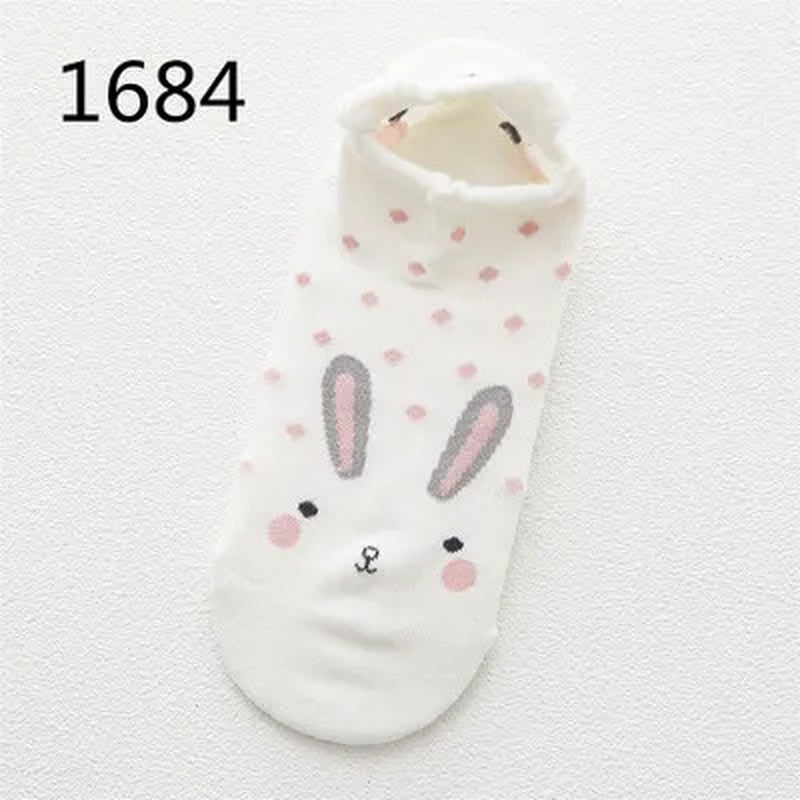 SP&CITY 5Pairs Cute Animal Cotton Socks Female Kawaii Cat with Dog Summer Short Sock Slippers Women Casual Soft Funny Boat Socks