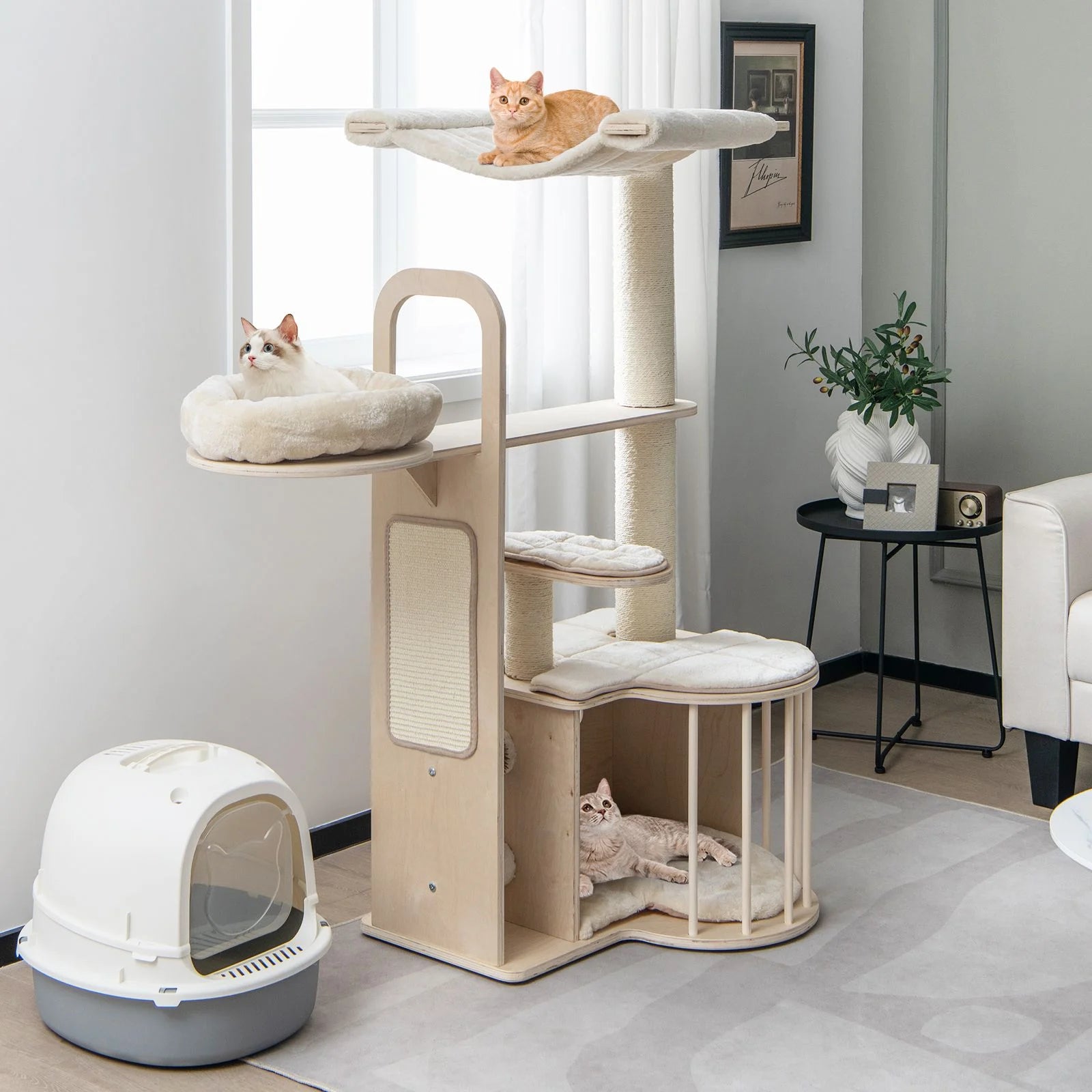 Tall Cat Tree with Hammock Condo and Sisal Scratching Posts