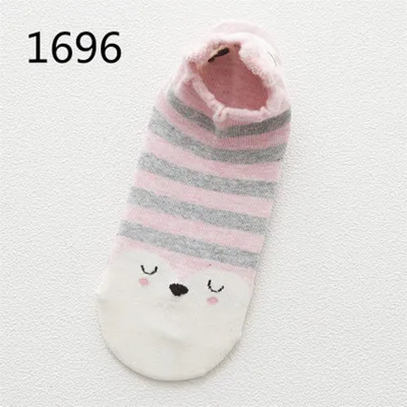SP&CITY 5Pairs Cute Animal Cotton Socks Female Kawaii Cat with Dog Summer Short Sock Slippers Women Casual Soft Funny Boat Socks