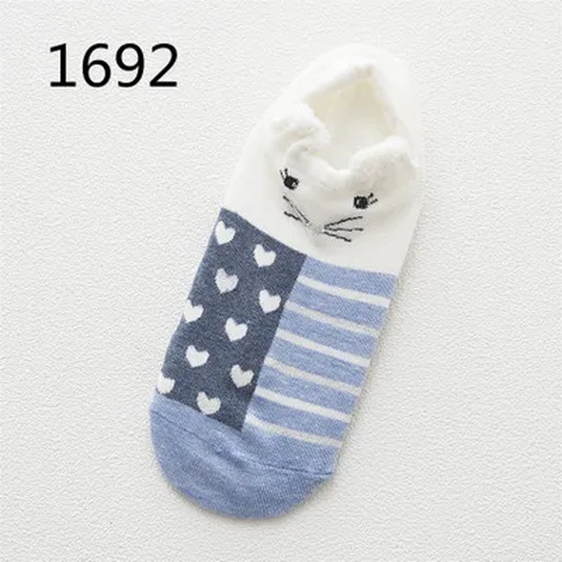 SP&CITY 5Pairs Cute Animal Cotton Socks Female Kawaii Cat with Dog Summer Short Sock Slippers Women Casual Soft Funny Boat Socks